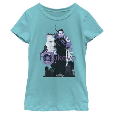 Marvel Hawkeye Silhouette Poster Fill Girls T-Shirt, Tahiti Blue, Medium