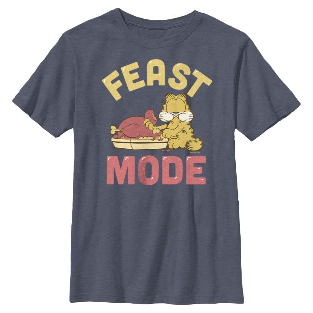 Nickelodeon Garfield Feast Mode Boys T-Shirt, Navy Blue Heather, Medium