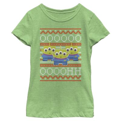 Disney Toy Story Aliens Ooooh Knit Syle Sweater Girls T-Shirt, Green Apple, Large