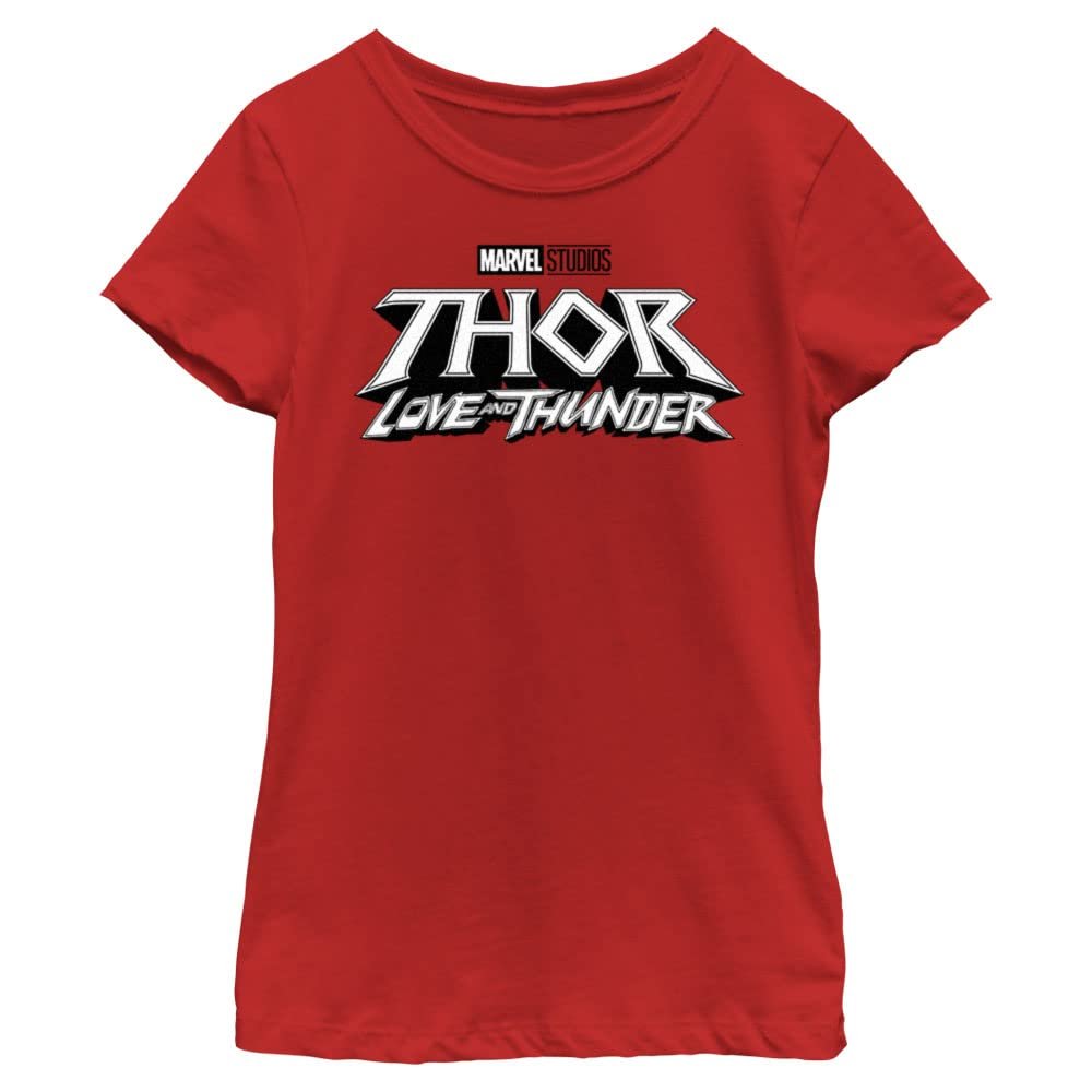 Marvel Thor Love and Thunder Basic Logo Girls T-Shirt, Red, X-Small