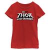 Marvel Thor Love and Thunder Basic Logo Girls T-Shirt, Red, X-Small view 1