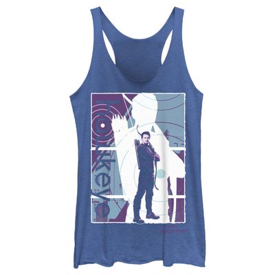 Marvel Hawkeye Abstract Poster Juniors Tri Blend Tank, Royal Blue Heather, X-Large