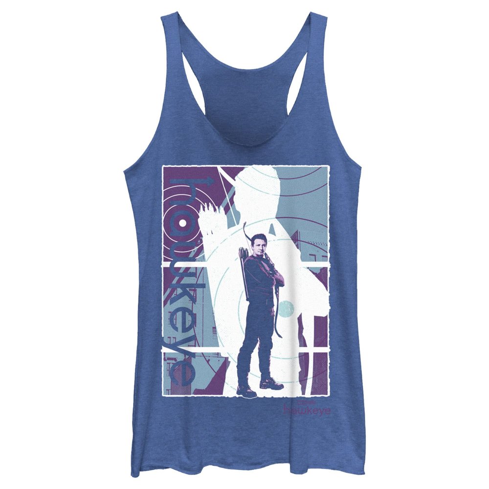 Marvel Hawkeye Abstract Poster Juniors Tri Blend Tank, Royal Blue Heather, X-Large