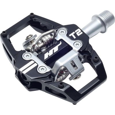 HT Components T2T Pedals - Dual Sided Clipless with Platform, Aluminum, Titanium, 9/16", Black