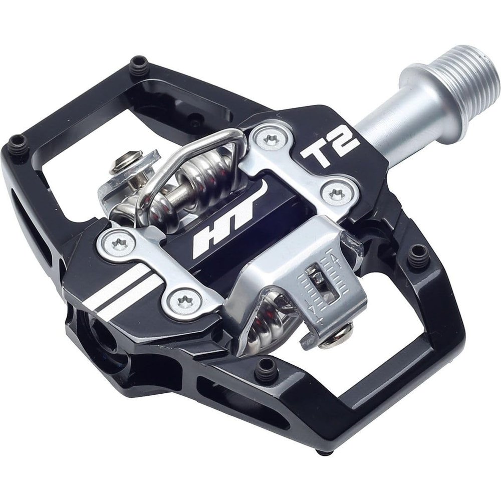 HT Components T2T Pedals - Dual Sided Clipless with Platform, Aluminum, Titanium, 9/16", Black