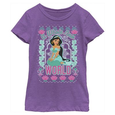 Disney Girl's Jasmine World -Sweater T-Shirt, Purple Berry, X-Large