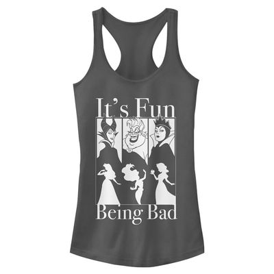 Disney womens It's Fun Being Bad Ideal Racerback Graphic Tank Top T Shirt, Charcoal, X-Small US