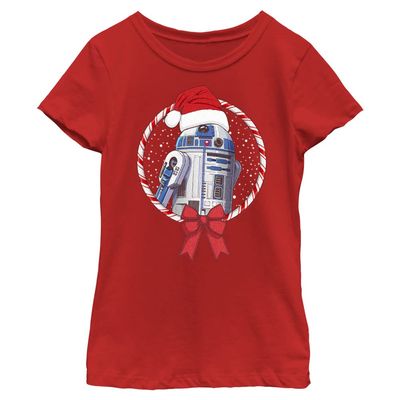 Star Wars Rise of Skywalker R2D2 Candy Cane Girls T-Shirt, Red, Large