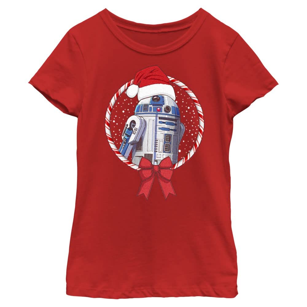 Star Wars Rise of Skywalker R2D2 Candy Cane Girls T-Shirt, Red, Large