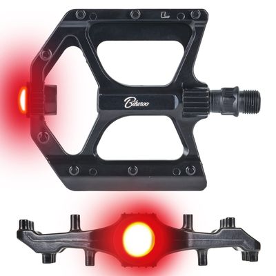 Bikeroo Black Light Up Mountain Bike Pedals w/Flashing LED Lights for Night Morning, MTB Platform w/Grip Pins, All Metal Construction, 9/16" Spindle