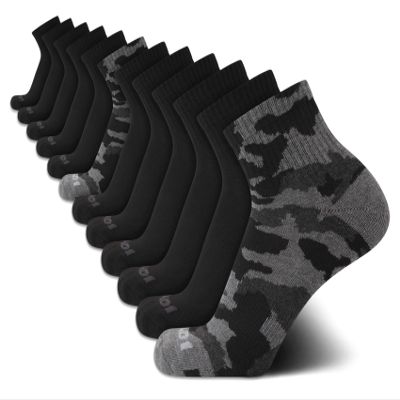 AND1 Mens Quarter Socks - 12 Pack Moisture Wicking Breathable Cushioned Athletic Performance Ankle Socks for Men (6-12.5), Size 6-12.5, Black Camo