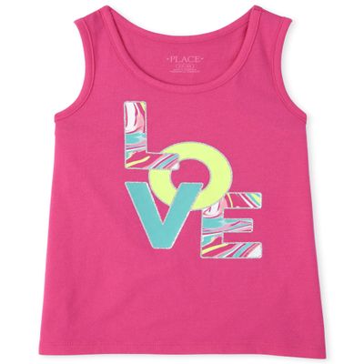 The Children's Place Girls Graphic Tank Top Berry LoveX-Large (14)