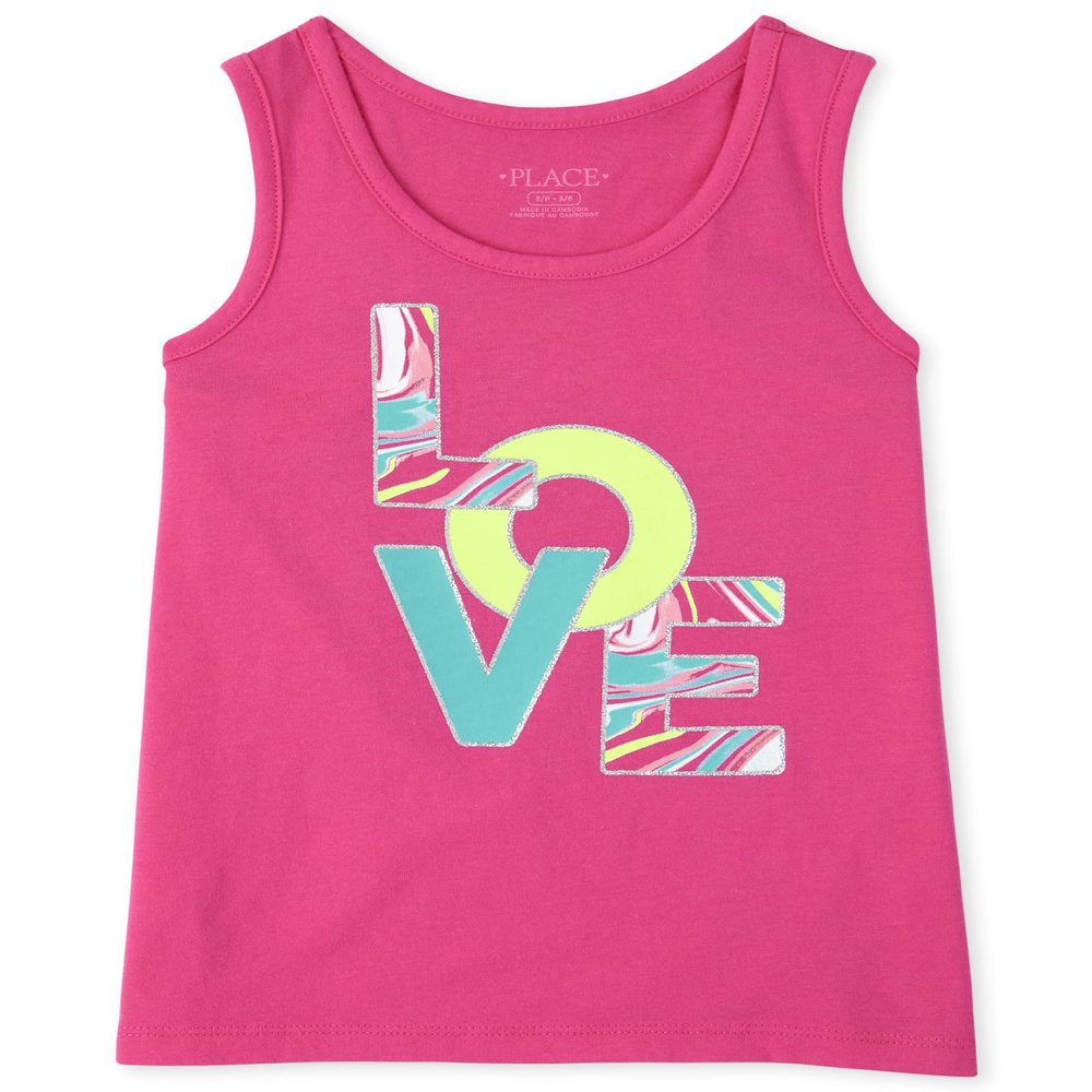 The Children's Place Girls Graphic Tank Top Berry LoveX-Large (14)