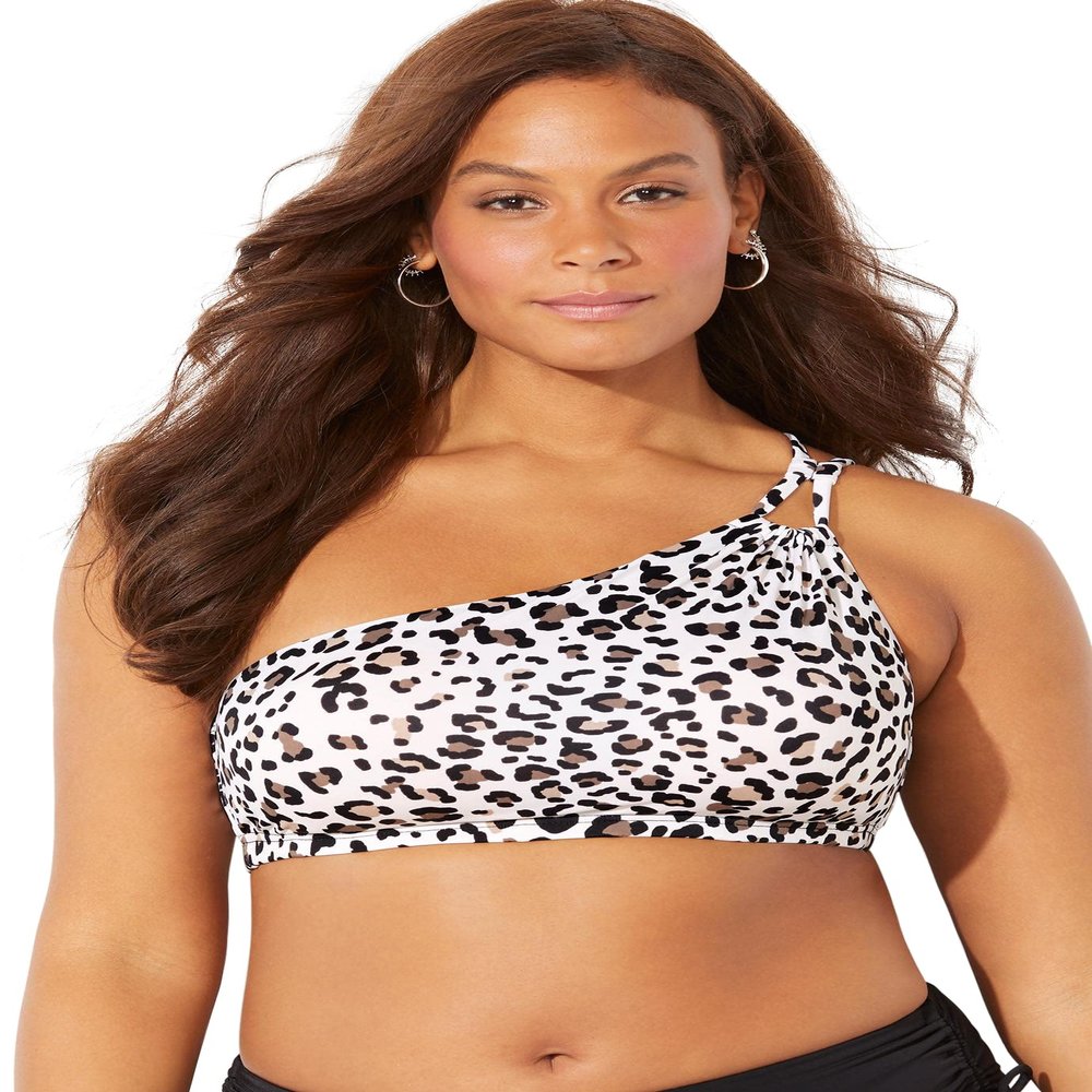 Swimsuits For All Women's Virtuoso One Shoulder Bikini Top - 12, Snow Leopard (Plus