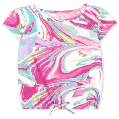 The Children's Place girls The Children's Place Print Cinch Front Top Shirt, Neon Berry Tie Dye, X-Small US