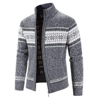 tuduoms Mens Casual Stand Collar Cardigan Velvet Lined Zip Up Cable Knitted Sweater Winter Warm Comfy Knit Sweaters Knitwear