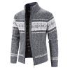 tuduoms Mens Casual Stand Collar Cardigan Velvet Lined Zip Up Cable Knitted Sweater Winter Warm Comfy Knit Sweaters Knitwear view 1