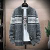 tuduoms Mens Casual Stand Collar Cardigan Velvet Lined Zip Up Cable Knitted Sweater Winter Warm Comfy Knit Sweaters Knitwear view 2