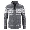 tuduoms Mens Casual Stand Collar Cardigan Velvet Lined Zip Up Cable Knitted Sweater Winter Warm Comfy Knit Sweaters Knitwear view 3
