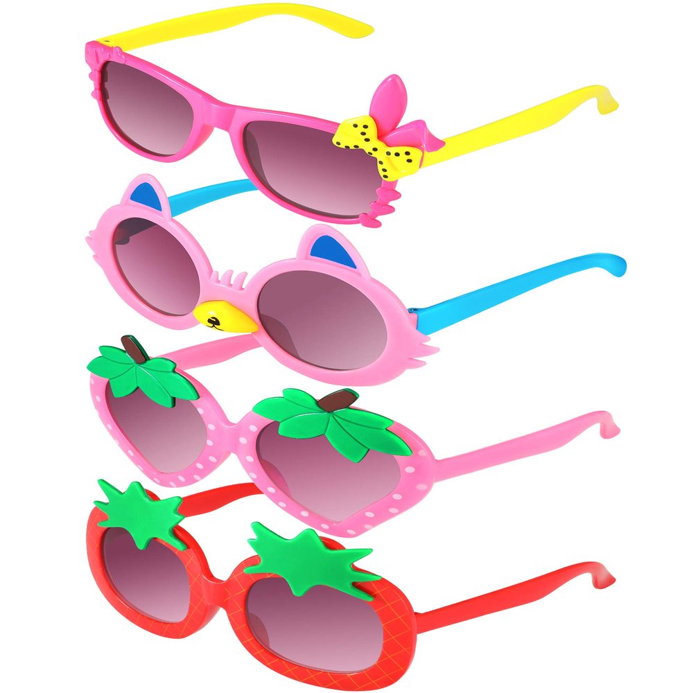 Weewooday 4 Pairs Toddler Sunglasses Girls Funny Kids Sunglasses Strawberry Bunny Pineapple glasses for Little Girls Baby(Light Pink, Red, Pink, Rose Red)