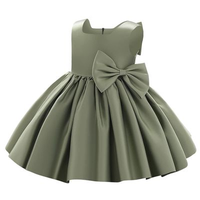 Flower Girl Dress for Wedding Kids Toddler Sleeveless Satin Bowknot Tulle Tutu Princess Dresses Bridesmaid Baptism Christening First Communion Pageant Birthday Party Prom Gown Green 9-10 Years