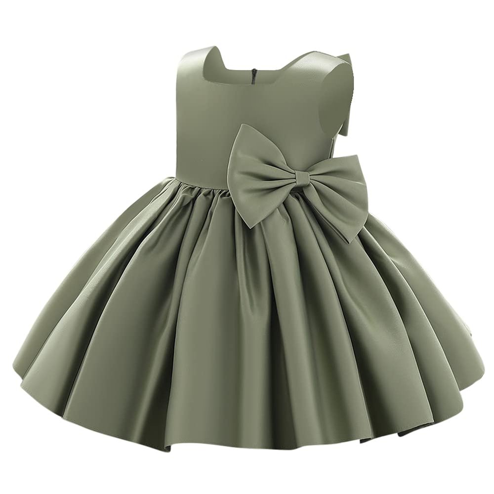 Flower Girl Dress for Wedding Kids Toddler Sleeveless Satin Bowknot Tulle Tutu Princess Dresses Bridesmaid Baptism Christening First Communion Pageant Birthday Party Prom Gown Green 9-10 Years