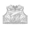 Aislor Kids Big Girls Shiny Metallic Crop Tank Tops Racer Back Dance Athletic Sports Bra Silver B 14 Years view 3