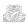 Aislor Kids Big Girls Shiny Metallic Crop Tank Tops Racer Back Dance Athletic Sports Bra Silver B 14 Years view 4