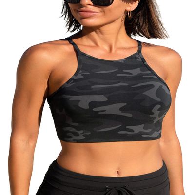 CRZ YOGA Women's Bikini Tops High Neck Swimsuit Racerback Padded Bathing Suit Sexy Swimwear Jungle Camouflage Gray X-Small