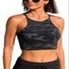 CRZ YOGA Women's Bikini Tops High Neck Swimsuit Racerback Padded Bathing Suit Sexy Swimwear Jungle Camouflage Gray X-Small view 1