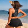 CRZ YOGA Women's Bikini Tops High Neck Swimsuit Racerback Padded Bathing Suit Sexy Swimwear Jungle Camouflage Gray X-Small view 2