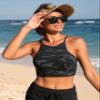 CRZ YOGA Women's Bikini Tops High Neck Swimsuit Racerback Padded Bathing Suit Sexy Swimwear Jungle Camouflage Gray X-Small view 4