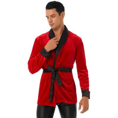YOOJOO Men's Velvet Smoking Robe Jacket With Belt Funny Halloween Christmas Cosplay Costume Red 4X-Large