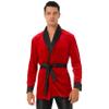 YOOJOO Men's Velvet Smoking Robe Jacket With Belt Funny Halloween Christmas Cosplay Costume Red 4X-Large view 2