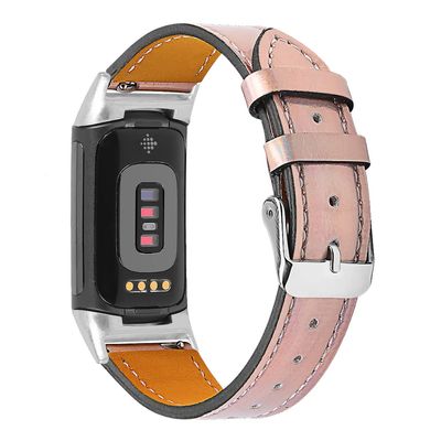 AISPORTS Leather Band Compatible with Fitbit Charge 5 Band for Women Men, Soft Breathable Leather Sport Wristband Metal Classic Buckle Bracelet Replacement Band for Fitbit Charge 5 Activity Tracker