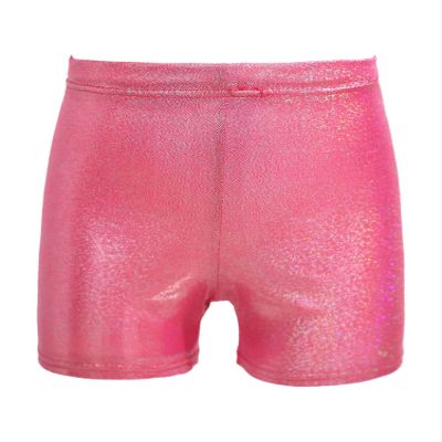 Aislor Girls Boys Gymnastics Sparkly Shorts Kids Shiny Metallic Athletic Ballet Dance Shorts Tumbling Hot Pants Rose Red 7-8 Years