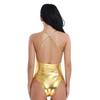 winying Womens One Piece Shiny Metallic Leotard PVC Leather Halter Neck Zipper Crotch Bodysuit Gold Medium view 4