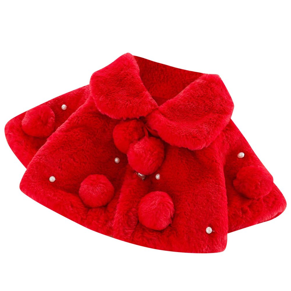 Ikevan Faux Fur Coat Shawl Cloak Toddler Baby Girls Winter Cute Soild Plush Thick Cape Windproof Coat Warm Cloak 0-3T (Red, 6-12 Months)