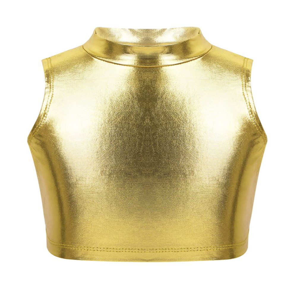 Aislor Kids Big Girls Shiny Metallic Crop Tank Tops Racer Back Dance Athletic Sports Bra Gold B 14 Years