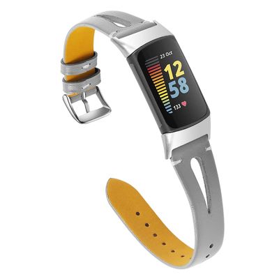 AISPORTS Compatible for Fitbit Charge 6/Charge 5 Band Leather for Women Men, Soft Slim Hollow Breathable Leather Sport Wristband Metal Buckle Bracelet Replacement Band for Fitbit Charge 6/Charge 5