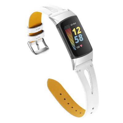 AISPORTS Compatible for Fitbit Charge 6/Charge 5 Band Leather for Women Men, Soft Slim Hollow Breathable Leather Sport Wristband Metal Buckle Bracelet Replacement Band for Fitbit Charge 6/Charge 5