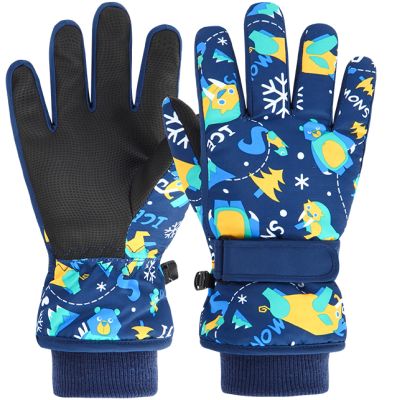Azarxis Kids Ski Gloves Toddler Winter Cold Weather Warm Snow Mittens Windproof for Boys Girls Snowboarding Sledding Cycling (Navy Blue, 7-9 Years Old)