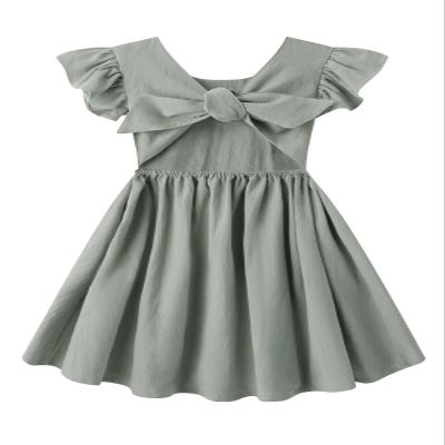Dutebare Toddler Baby Girls Dress Cotton Linen Ruffle Sleeveless Halter Kids Casual Beach Dresses Grey Green 130