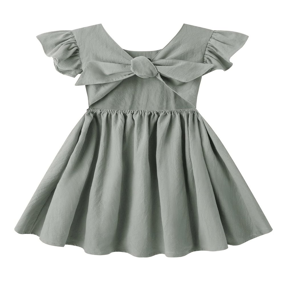 Dutebare Toddler Baby Girls Dress Cotton Linen Ruffle Sleeveless Halter Kids Casual Beach Dresses Grey Green 130