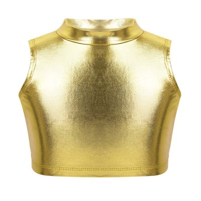 Aislor Kids Big Girls Shiny Metallic Crop Tank Tops Racer Back Dance Athletic Sports Bra Gold B 12 Years