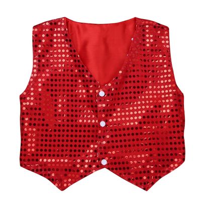 Yihuimin Unisex Boys Girls Sequins Waistcoat Dance Vest for Hiphop/Jazz/Street Dance Show Jacket Shirts Red 7-8 Years