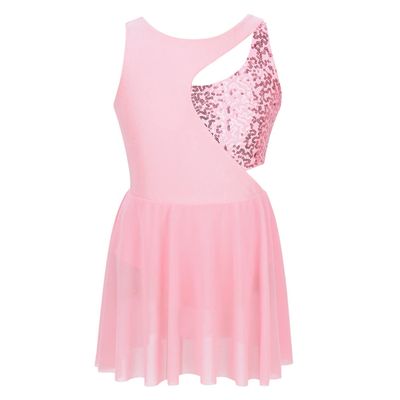 Aislor Kids Big Girls Sparkly Rhinestones Ballet Dance Gymnastic Leotard Tutu Dress Figure Ice Skating Active Dress Pink Hollow 6 Years