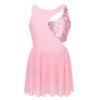 Aislor Kids Big Girls Sparkly Rhinestones Ballet Dance Gymnastic Leotard Tutu Dress Figure Ice Skating Active Dress Pink Hollow 6 Years view 1