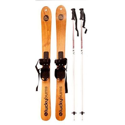 DDER Outdoor Camping Wooden Sledge with Walking Sticks, Beech Skis, Winter Snow Sports Essential Equipment