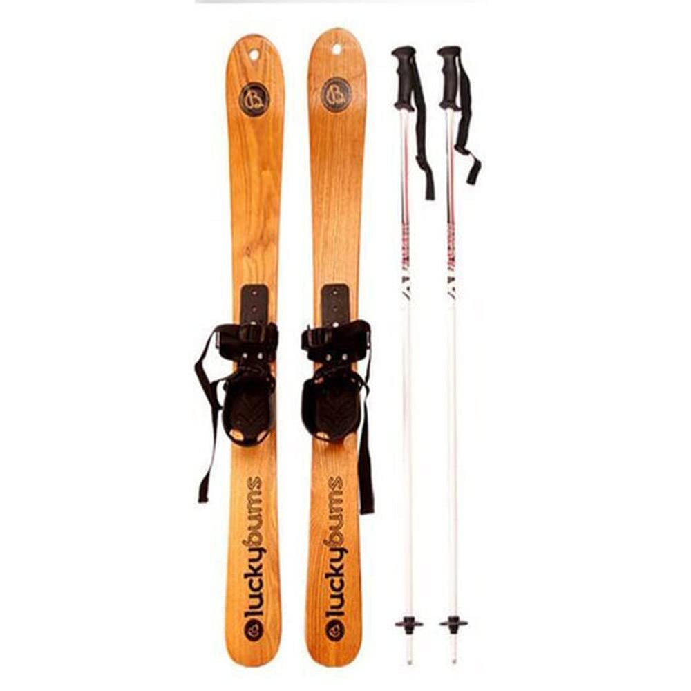 DDER Outdoor Camping Wooden Sledge with Walking Sticks, Beech Skis, Winter Snow Sports Essential Equipment